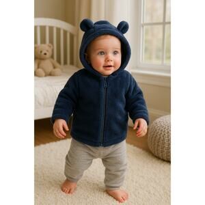 Hanna Andersson Navy Blue Fleece Jacket with Bear Ears